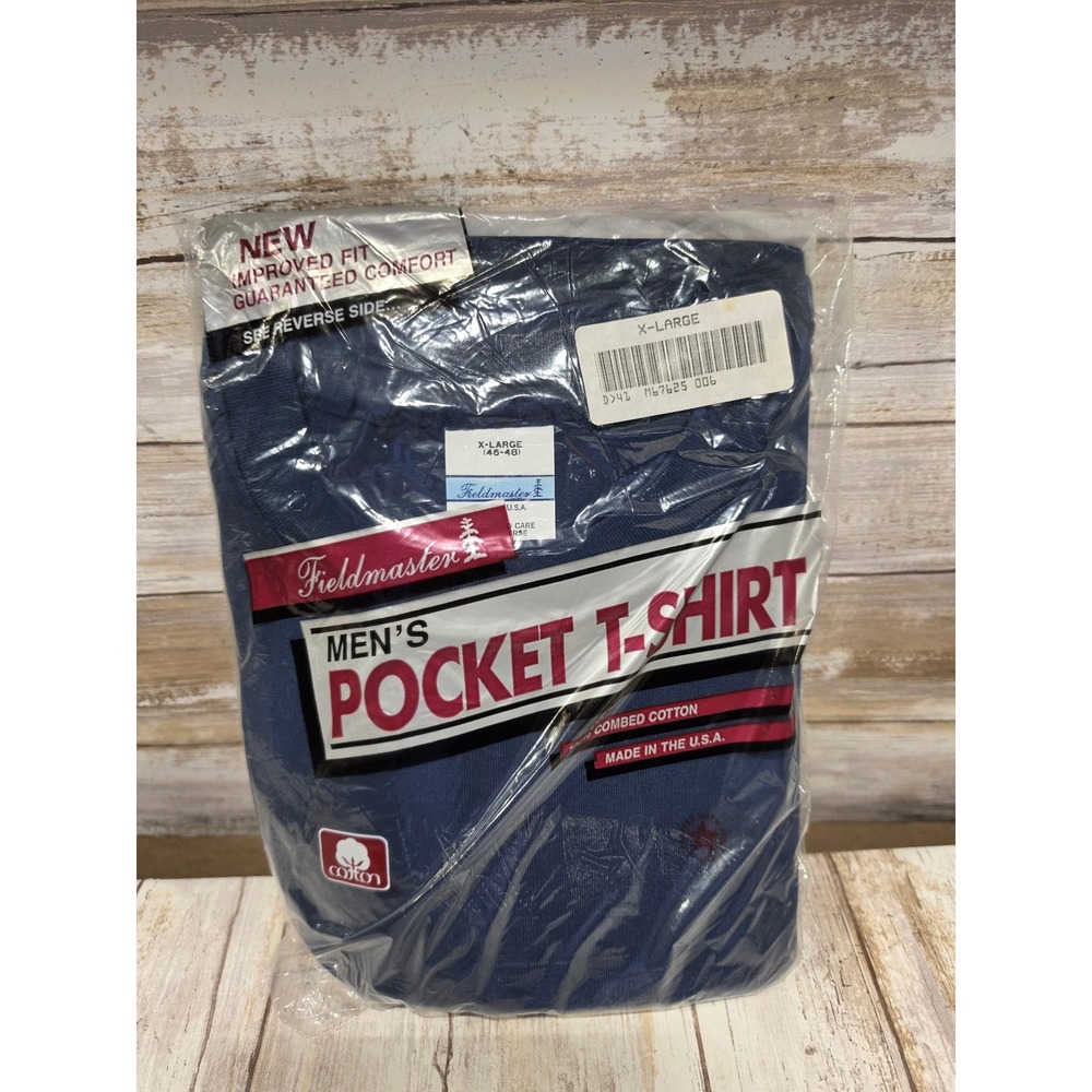 Fieldmaster Mens Pocket T-Shirt XL Navy Blue 100% Combed Cotton Made in USA NOS